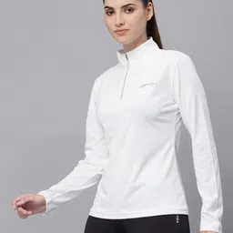jump usa Women Solid High Neck Polyester White T-Shirt image 3