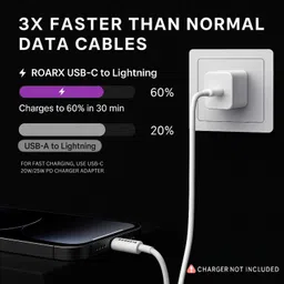 RoarX Lightning Cable 6 A 1 m 20 Watt Type C i-phone cable compatible with Apple iPhone 11 12 13 14 15 Pro Pro Max X XR XS SE SE2 Series C to Light_ning cable MFI image 2
