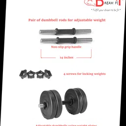 dreamfit 60 kg PVC plates with 3ft curl rod, 5ft straight rod, 1 pair dumbbell rods & acc Home Gym Combo image 5