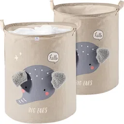heart home Cotton, Polyester Pack of 2 Clothes Basket 38 Ltr with Handle | GM-17-LGRY | Big Ears -White Storage Basket-picture-26
