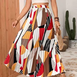 zwerlon Women Printed Flared Multicolor Skirt image 5