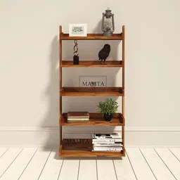 suncrown furniture Wooden Ladder Shape 5 Tier Book Shelf Wall Rack, Brown Solid Wood Open Book Shelf-picture-11