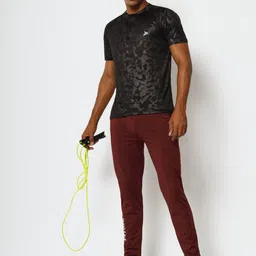 fitinc Solid Slim Fit Track Pants with 2 Side Zipper Pockets for Gym, Yoga, Running Men Solid, Printed Maroon Track Pants image 4