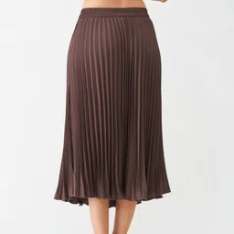 aask Women Solid Pleated Brown Skirt image 3