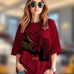 ausk Women Printed Round Neck Cotton Blend Maroon T-Shirt-picture-13