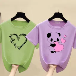 parona Pack of 2 Women Printed Round Neck Polyester Multicolor T-Shirt-picture-25