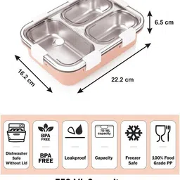 moira international Compartment -3 Sealed Leak Proof Stainless Steel For Kid's & Adult_REG112 3 Containers Lunch Box image 3