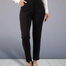 fithub Women Regular Fit Black Cotton Blend Trousers-picture-17