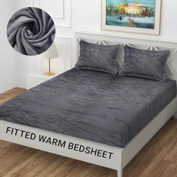 brand roots Velvet Double Fitted (Elastic) 400 TC Solid Bedsheet-picture-23