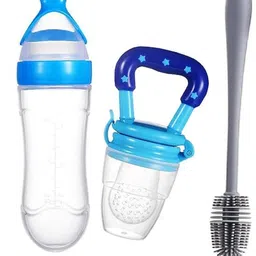 vadhavan 90ml Baby Feeding Bottle Squeeze Spoon Bottle & Fruit Nibbler & Cleaning Brush Teether and Feeder-picture-33