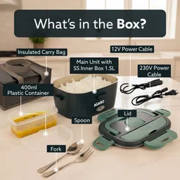 agaro Electric Lunch Box 1.5L, Portable Food Warmer, Stainless Steel, 2 Compartments 2 Containers Lunch Box image 5