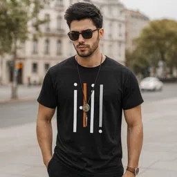 fashioncarnivel Men Graphic Print Round Neck Polyester Black T-Shirt image 1