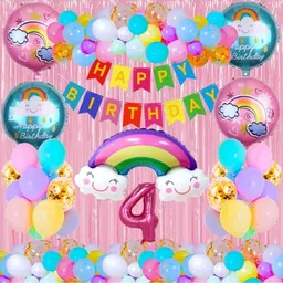 flipmate Solid 4th Fourth Four Happy Birthday Rainbow Combo Kit For Party Decoration Item Airwalker-picture-34