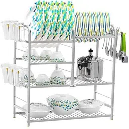 homify Utensil Kitchen Rack 4 Shelf Dish Rack | Modular Kitchen Utensils Rack | 24INCH (H) * 18INCH (L) Storage Basket | Stainless Steel Kitchen Rack (Steel) Steel image 5