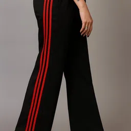 Women Solid, Striped Black Track Pants-image-12