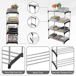 lotspek 4 Layer Bookshelf Bookcases for Office Storage Organizer Cabinet Shelves Metal Open Book Shelf image 5