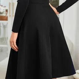 herway Women Solid, Self Design A-line Black Skirt image 2