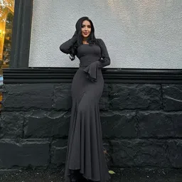 Women Fit and Flare Black Maxi/Full Length Dress-image-17