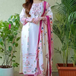 Women Viscose Rayon Kurta Salwar Dupatta Set-image-4