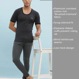 Dollar Ultra Dollar Ultra Mens Thermal Half Sleeve Round Neck Top & Bottom Set Men Top - Pyjama Set Thermal image 3