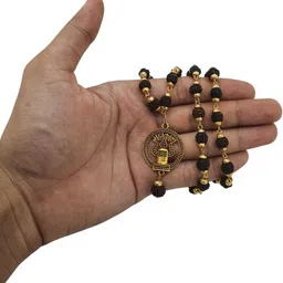 madhavi jewellery Black Rudraksha Mala in Silver Designer Caps Natural Rudraksha Beads Beads Gold-plated Plated Brass, Wood Necklace-picture-13