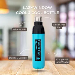 lazywindow Premium Quality Cool & Cool Sky Blue Plastic Insulated Water Bottle 1000 ml Bottle image 5