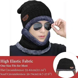 CartsCorner Skull Cap with Neck Warmer Winter Wear Beanie Hats Scarf Set for Men and Women image 2