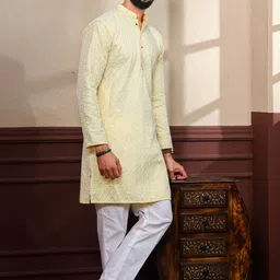 krikan Men Embroidered Khadi Silk Straight Kurta-picture-24