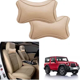 Beige Leatherite Car Pillow Cushion for Mahindra-image-28
