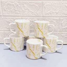 maalaxmi store Pack of 6 Ceramic CUPS WITH GOLDEN lectric line DESIGN image 1
