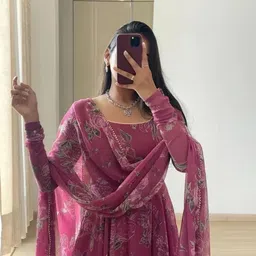 mogal fashion Printed Georgette Stitched Anarkali Gown image 3