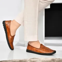 provogue Men’s Handmade Sole Stitch Loafers | Synthetic Leather Party Wear Shoes Loafers For Men image 2