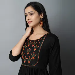 kriska Women Embroidered Viscose Rayon A-line Kurta image 5