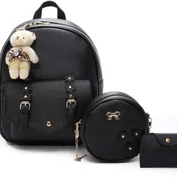 adk collection Small 5 L Backpack Small Backpack Smart Choice 3-PCS Fashion Cute Stylish Backpack & Sling Bag Set for Women, School & College Girl's Backpack (Black)-picture-10