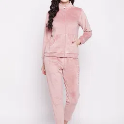 Women Night Suit Set Pink Solid-image-36