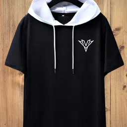 gaurishanker Women Solid Hooded Neck Polyester Black T-Shirt-picture-12