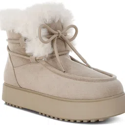 london rag Women Faux Fur Collar Flatform Boots For Women-picture-12