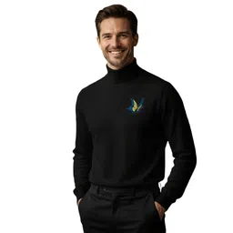 Men Self Design High Neck Black Sweater-image-5