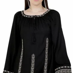 saakaa Casual Regular Sleeves Embroidered Women Black Top-picture-19