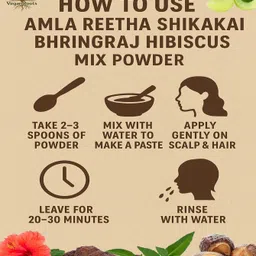 vegan roots Amla Reetha Shikakai Bhringraj Hibiscus 150g formulated Mix Powder for Hair image 3