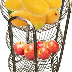 ar enterprise Steel Fruits and Vegetables Round Trolley/Basket/Rack/Stand 3 Shelf Silver Stainless Steel Kitchen Trolley-picture-30