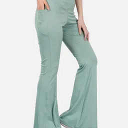 imperative by neu look Women Flared Green Lycra Blend Trousers image 4