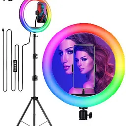 Webilla Ring Light 13 RGB Ring Light with Adjustable Tripod Stand, Mini LED Dimmable Selfie Ring Light with Cell Phone Holder Desktop LED Lamp with USB for Makeup, YouTube, Video, Photography, Shooting Ring Flash-picture-28