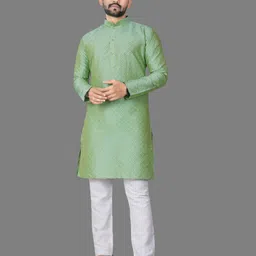 dhasu trendz Pack of 2 Men Solid Jacquard, Cotton Blend Straight Kurta image 2