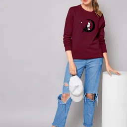 zentworld Pack of 2 Women Printed Round Neck Cotton Blend Light Green, Maroon T-Shirt image 5