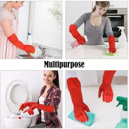 promise plus group Red Rubber Shopping Time Safe Hand Protective Rubber Safety Gloves ( Pair of 2) Wet and Dry Disposable Glove Set image 4