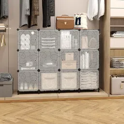 coroid 8-Door-16Shelf Plastic almari Cupboard of clothes Storage Rack Closest Organizer PC Collapsible Wardrobe image 4