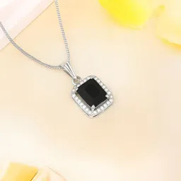 divinoor American Diamond Silver Plated Chain with Square Black Stone Pendant Cubic Zirconia Silver Plated Silver Necklace image 5