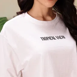 mast & harbour Women Printed Round Neck Pure Cotton White T-Shirt image 5