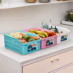 5000 ML Set of 3 Plastic Multipurpose Basket for Storage | White, Pink & Skyblue Plastic Fruit & Vegetable Basket-image-49